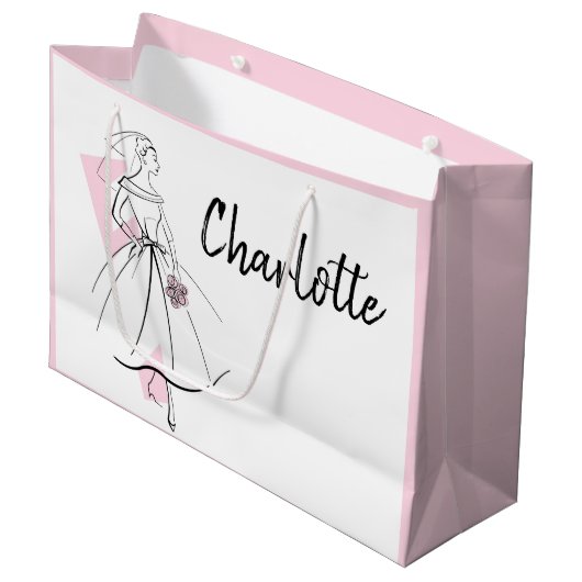 Mode Bride Pink Name Geschenktasche große rosa Geschenktüte (Vorderseite Schrägansicht)