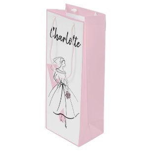 Mode Bride Pink Name Rosa Wein Geschenktüte Für Weinflaschen