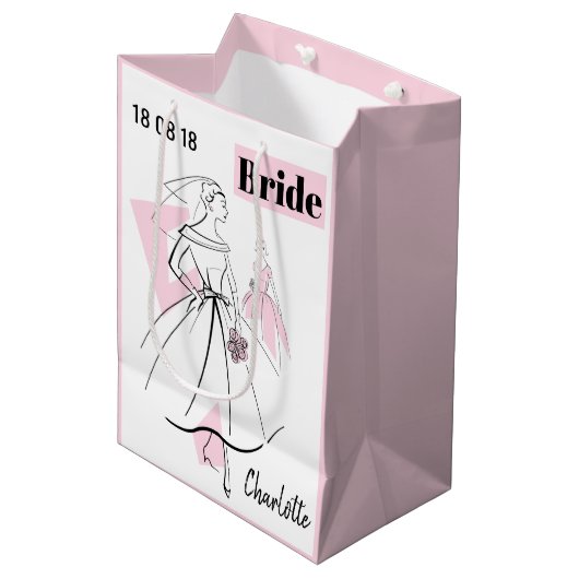Mode Brie Pink Name Datum Geschenktasche Medium pi Mittlere Geschenktüte (Vorderseite Schrägansicht)