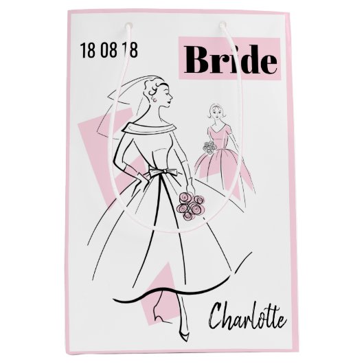 Mode Brie Pink Name Datum Geschenktasche Medium pi Mittlere Geschenktüte (Vorderseite)