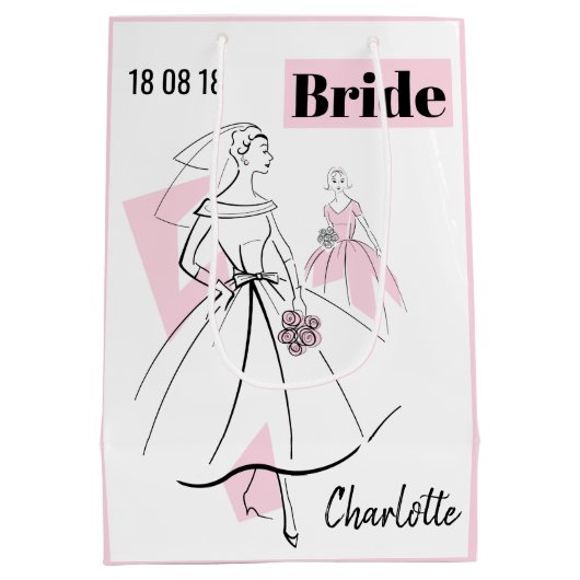 Mode Brie Pink Name Datum Geschenktasche Medium pi Mittlere Geschenktüte (Rückseite)