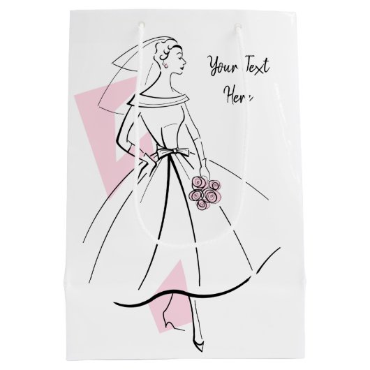 Mode Brie Pink Text Geschenktasche Medium Mittlere Geschenktüte (Rückseite)