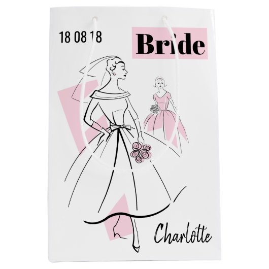 Mode Brie Rosa Name Datum Geschenktasche Medium Mittlere Geschenktüte (Vorderseite)
