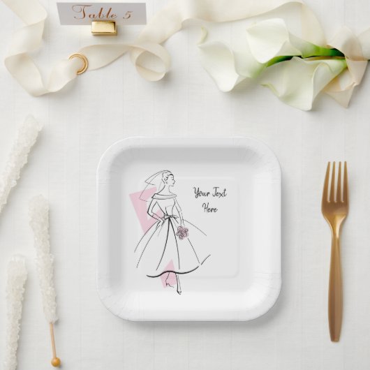 Mode Brie rosa Textquadrat Pappteller (Hochzeit)