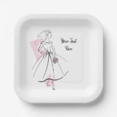 Mode Brie rosa Textquadrat Pappteller (Vorderseite)