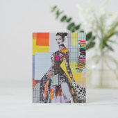 Mode-Dame-Junk-Journal-Collage Postkarte (Stehend Vorderseite)