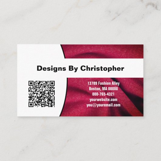 Mode Designer Burgundy Fabric Texture QR Code Visitenkarte (Rückseite)