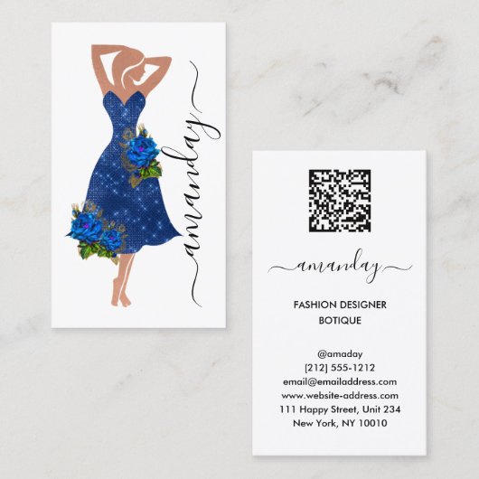 Mode Designer Dress Logo QR Blue Dress Shop Visitenkarte (Vorne/Hinten)
