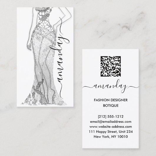 Mode Designer Dress Logo QR-Code Silber-Spitze Visitenkarte (Vorne/Hinten)