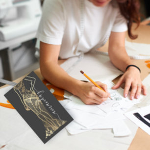 Mode Designer Dress Logo QR Gray Gold Lace Visitenkarte