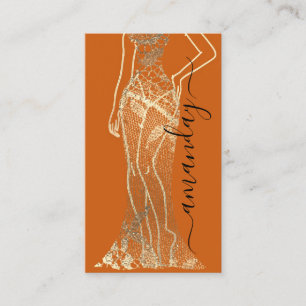Mode Designer Dress Logo QR Orange Gold Lace  Visitenkarte