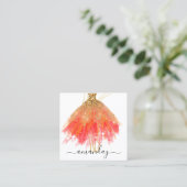 Mode Designer Glitzer Dress Logo QR Red Gold Quadratische Visitenkarte (Stehend Vorderseite)