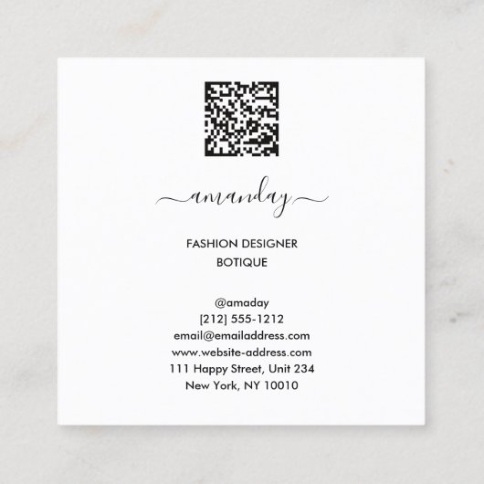 Mode Designer Rese Glitzer Dress Logo QR Quadratische Visitenkarte (Rückseite)