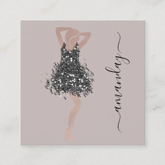 Mode Designer Shop Dress QRCode Logo Rose Elfenbei Quadratische Visitenkarte (Vorderseite)