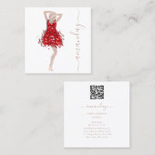 Mode Designer Shop Dress QRCode Logo Rose Rot Quadratische Visitenkarte (Vorne/Hinten)
