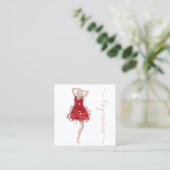 Mode Designer Shop Dress QRCode Logo Rose Rot Quadratische Visitenkarte (Stehend Vorderseite)