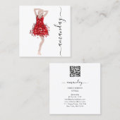 Mode Designer Shop Red Dress QRCode Logo Weiß Quadratische Visitenkarte (Vorne/Hinten)