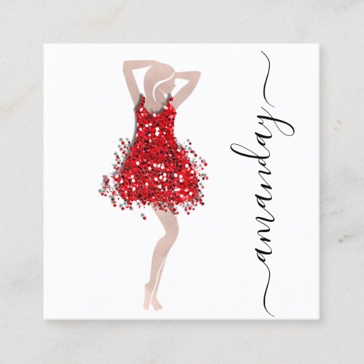 Mode Designer Shop Red Dress QRCode Logo Weiß Quadratische Visitenkarte (Vorderseite)