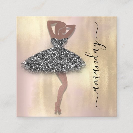 Mode Designer Shop Rose Black Dress QR Code Quadratische Visitenkarte (Vorderseite)