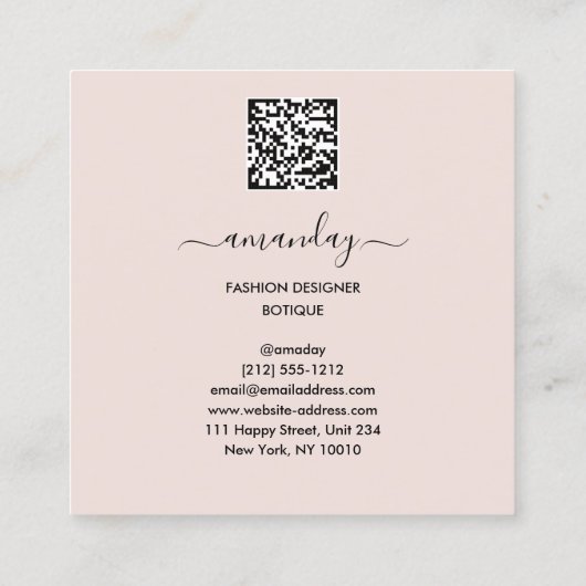 Mode Designer Shop Rose Dress Logo QR Code Quadratische Visitenkarte (Rückseite)