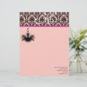 Mode-Diva 2 Pink-Rasberry-Monogramm-Damaskus Briefbogen (Stehend Vorderseite)