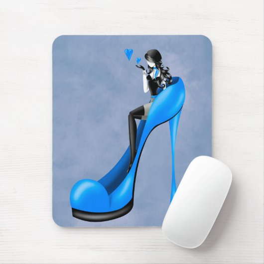 Mode-Diva in blauen Stilettos Mousepad (Mit Mouse)