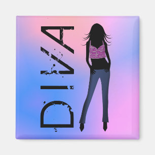Mode Diva in Blue Jeans Custom Square Magnete Magnet