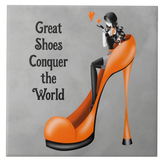 Mode-Diva in Stiletto orange Fliese (Vorderseite)