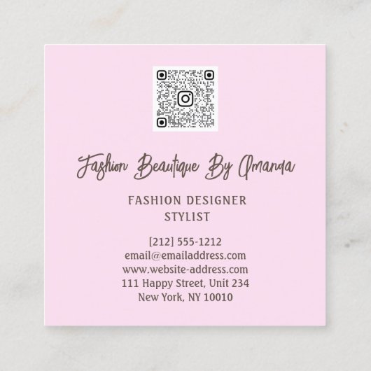 Mode Dress Logo QR Code Body Shape Dress Quadratische Visitenkarte (Rückseite)