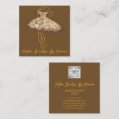 Mode Dress Logo QR Code Braun Rose Gold Dress Quadratische Visitenkarte (Vorne/Hinten)