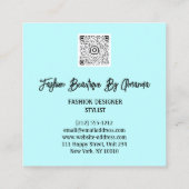 Mode Dress Logo QR Code Glitzer Blue Dress Aqua Quadratische Visitenkarte (Rückseite)