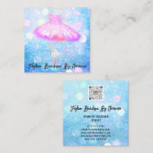 Mode Dress Logo QR Code Glitzer Rosa Kleid Blau Quadratische Visitenkarte (Vorne/Hinten)
