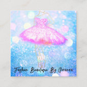 Mode Dress Logo QR Code Glitzer Rosa Kleid Blau Quadratische Visitenkarte (Vorderseite)