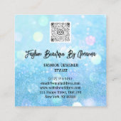 Mode Dress Logo QR Code Glitzer Rosa Kleid Blau Quadratische Visitenkarte (Rückseite)