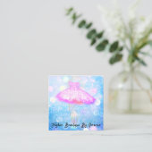 Mode Dress Logo QR Code Glitzer Rosa Kleid Blau Quadratische Visitenkarte (Stehend Vorderseite)