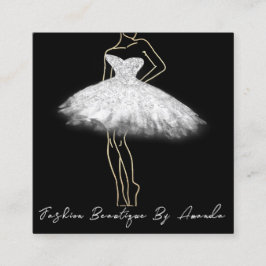 Mode Dress Logo QR-Code Silver Grau Schwarz-weiß Quadratische Visitenkarte