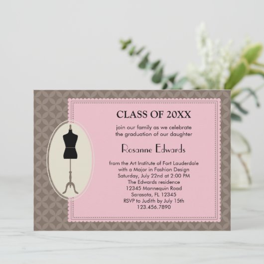 Mode-Entwurfs-Abschluss-Einladung Einladung (Stehend Vorderseite)