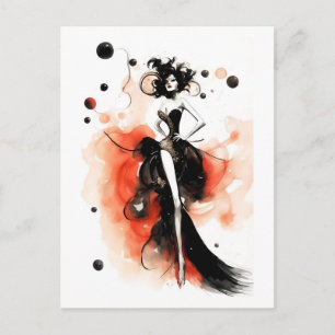 Mode-Feier. Schöne Frau im Luxkleid Postkarte