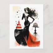 Mode-Feier. Schöne Frau mit Kuchen Postkarte (Vorderseite)