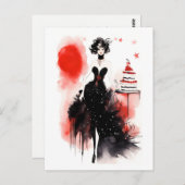 Mode-Feier. Schöne Frau mit Kuchen Postkarte (Vorne/Hinten)