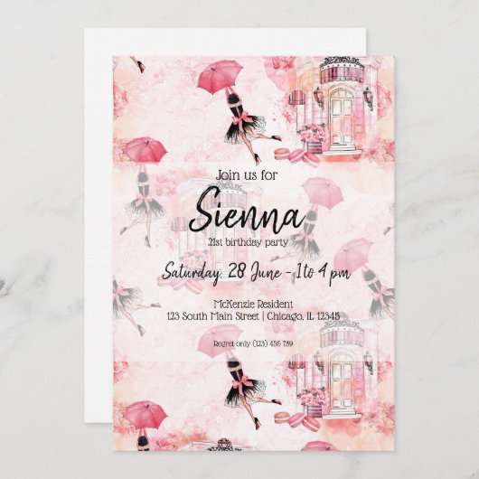 Mode-Girl Einladung (Vorne/Hinten)