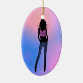 Mode Girl in Blue Jeans Standard Oval Ornament (Rechts)