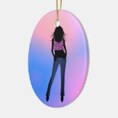 Mode Girl in Blue Jeans Standard Oval Ornament (Links)