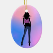 Mode Girl in Blue Jeans Standard Oval Ornament (Hinten)