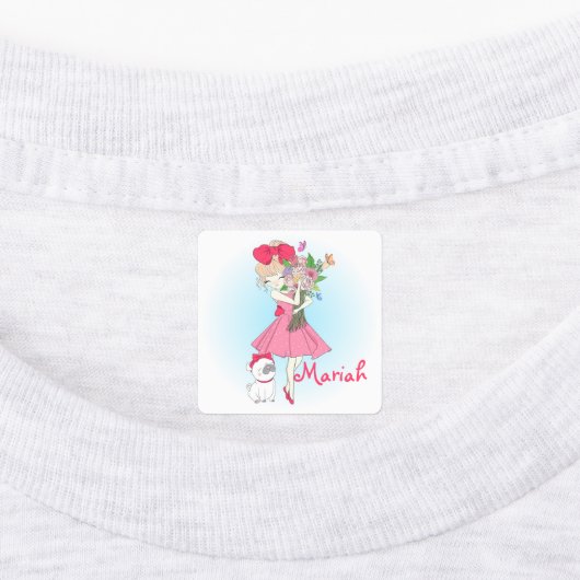 Mode Girl mit Mops Etiketten (Befestigt)