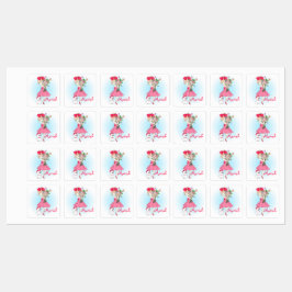 Mode Girl mit Mops Etiketten