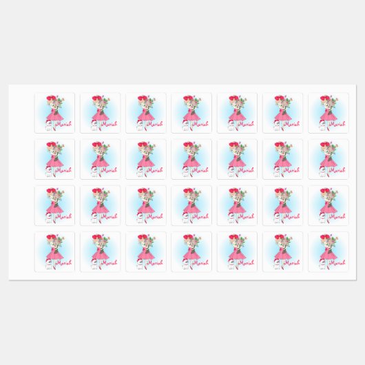 Mode Girl mit Mops Etiketten (Blatt)