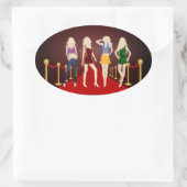 Mode-Girls auf den Oval-Sticker des roten Teppichs Ovaler Aufkleber (Tasche)