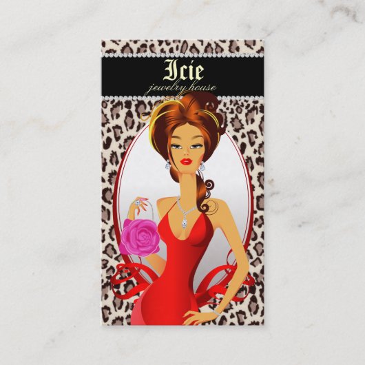 Mode-Handtaschen-Visitenkarte-rote Leopard-Beige Visitenkarte (Vorderseite)