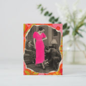 Mode heißrosa Kleid Dame Collage  Postkarte (Stehend Vorderseite)